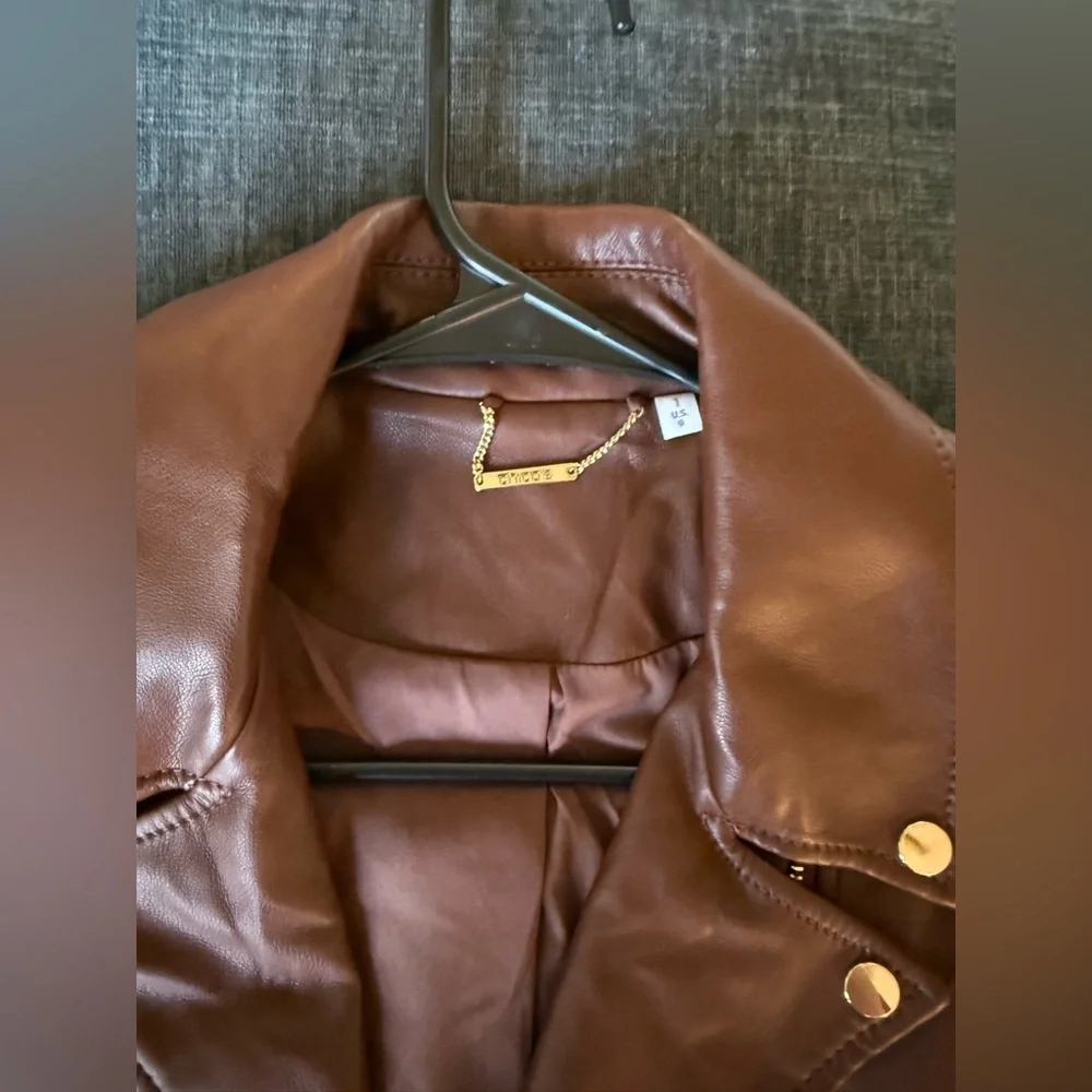 NWT Chico’s moto faux leather cropped jacket in Cambridge brown size 1 - Picture 2 of 7